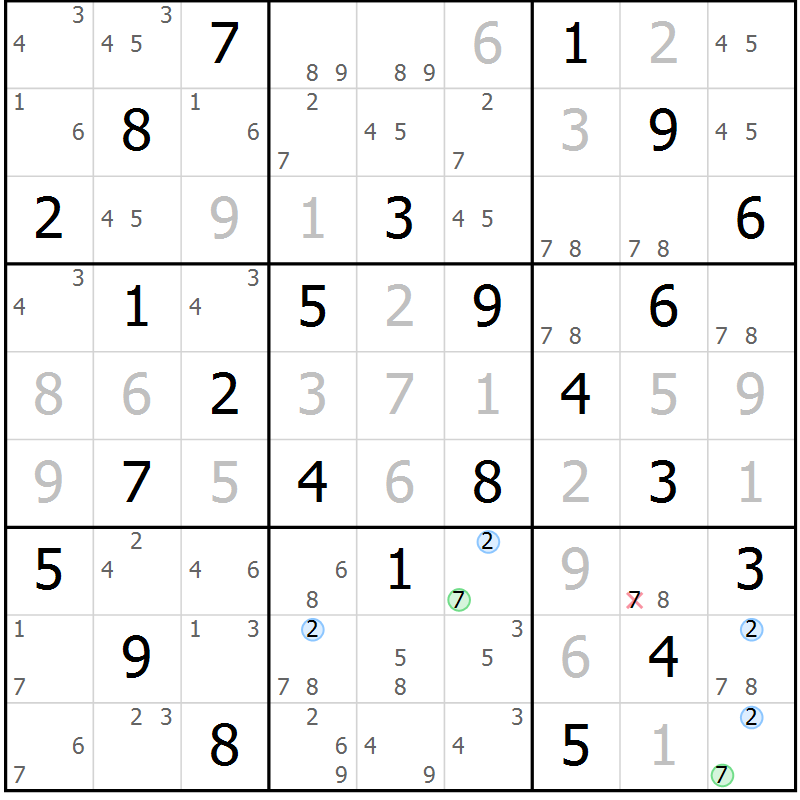 Position des candidats pour la solution de la Gr 21 page 24 du magazine de sudoku Maestro n° 100