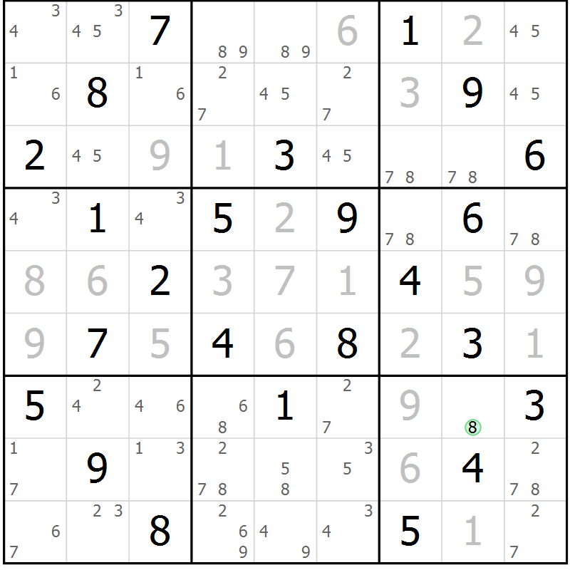 Position des candidats pour la solution de la Gr 21 page 24 du magazine de sudoku Maestro n° 100