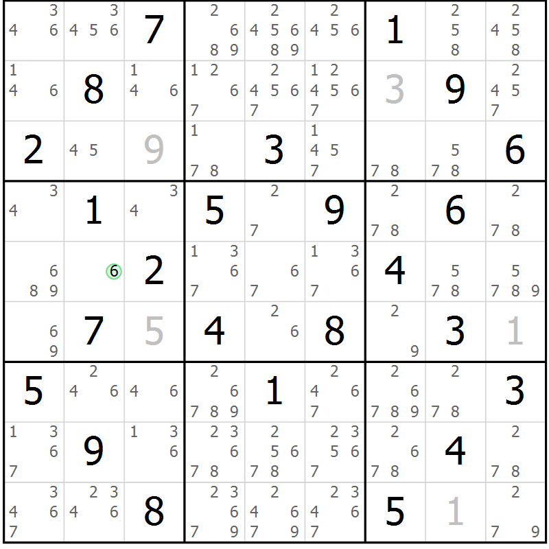 Position des candidats pour la solution de la Gr 21 page 24 du magazine de sudoku Maestro n° 100