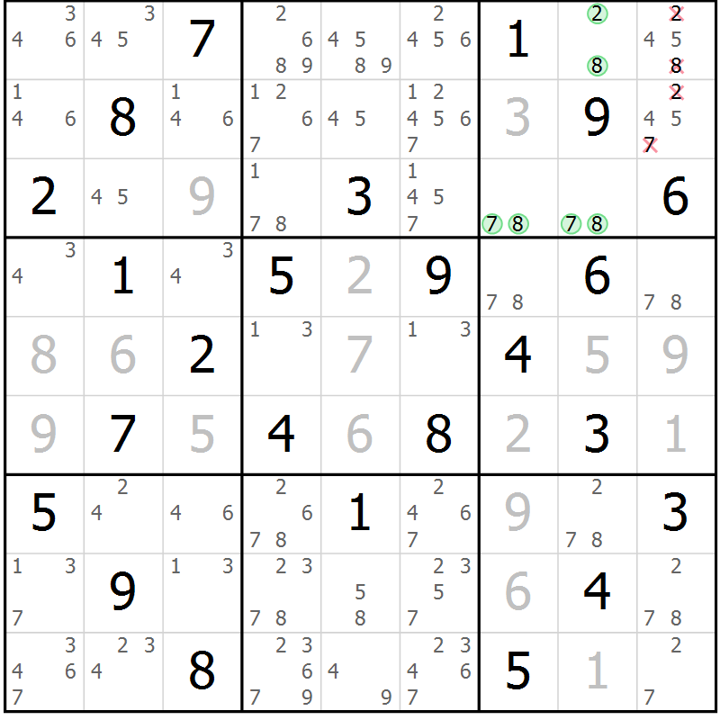 Position des candidats pour la solution de la Gr 21 page 24 du magazine de sudoku Maestro n° 100