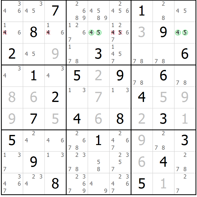 Position des candidats pour la solution de la Gr 21 page 24 du magazine de sudoku Maestro n° 100