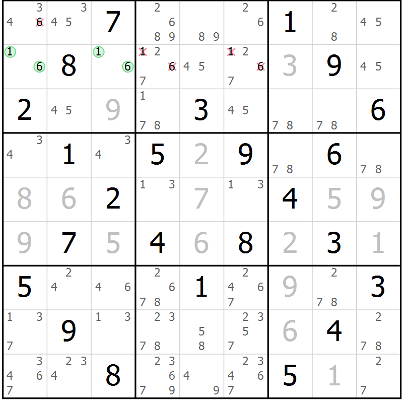 Position des candidats pour la solution de la Gr 21 page 24 du magazine de sudoku Maestro n° 100