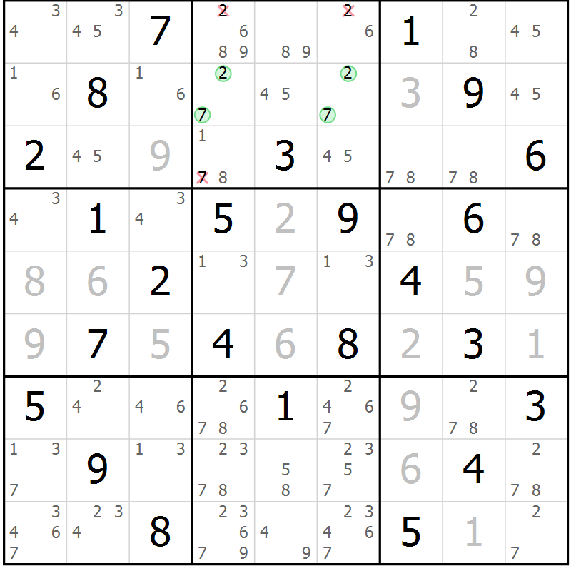 Position des candidats pour la solution de la Gr 21 page 24 du magazine de sudoku Maestro n° 100