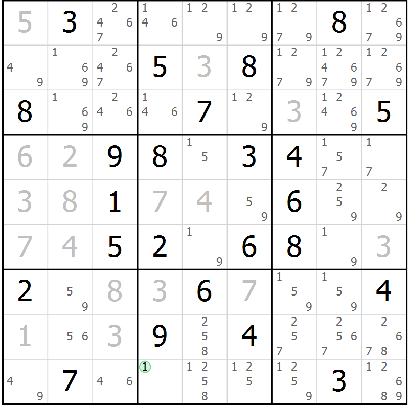 Position des candidats pour la solution de la Gr 22 page 25 du magazine de sudoku Maestro n° 100
