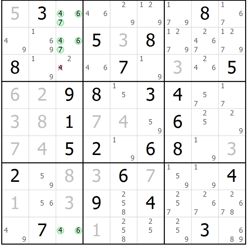Position des candidats pour la solution de la Gr 22 page 25 du magazine de sudoku Maestro n° 100