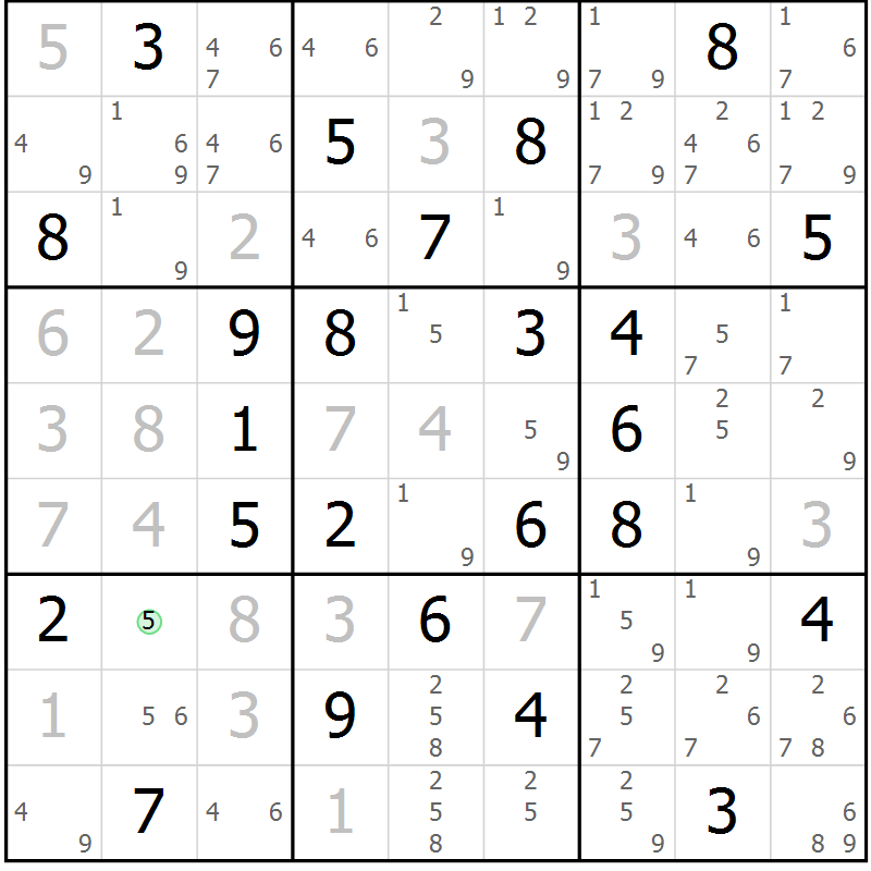 Position des candidats pour la solution de la Gr 22 page 25 du magazine de sudoku Maestro n° 100