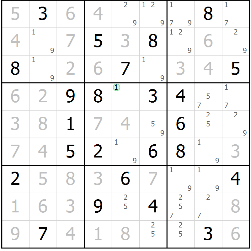 Position des candidats pour la solution de la Gr 22 page 25 du magazine de sudoku Maestro n° 100