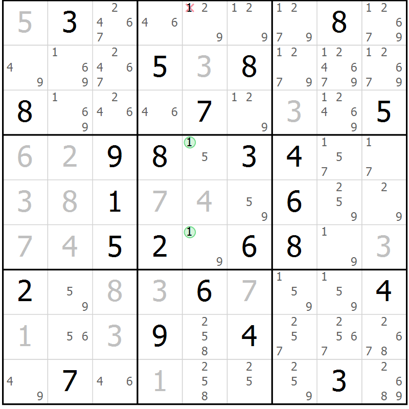 Position des candidats pour la solution de la Gr 22 page 25 du magazine de sudoku Maestro n° 100