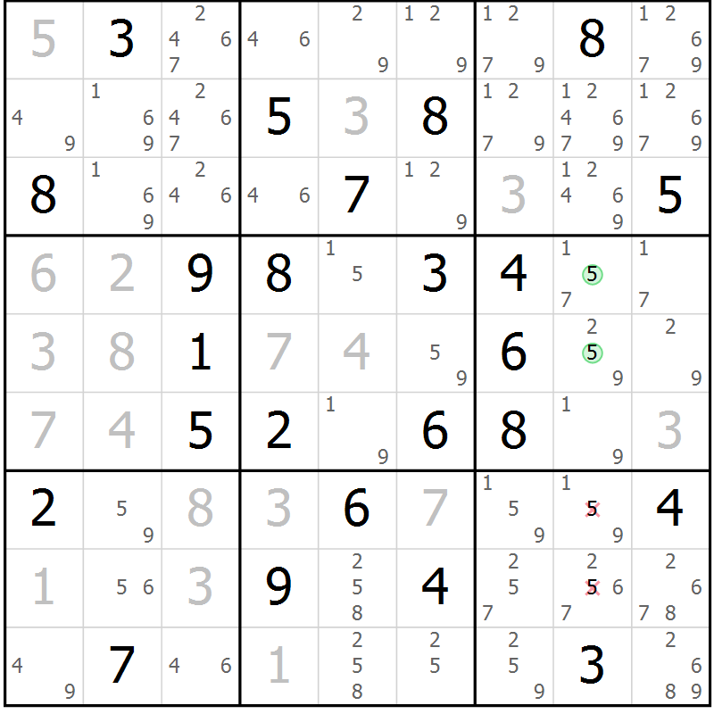Position des candidats pour la solution de la Gr 22 page 25 du magazine de sudoku Maestro n° 100