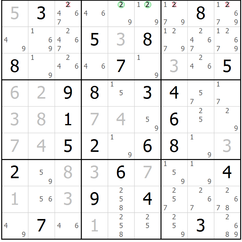 Position des candidats pour la solution de la Gr 22 page 25 du magazine de sudoku Maestro n° 100