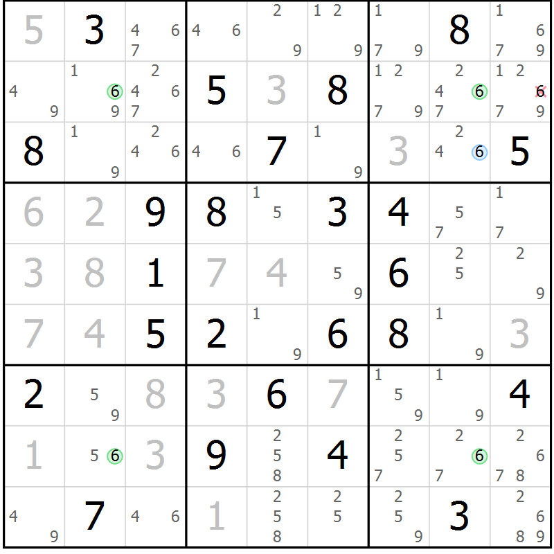 Position des candidats pour la solution de la Gr 22 page 25 du magazine de sudoku Maestro n° 100