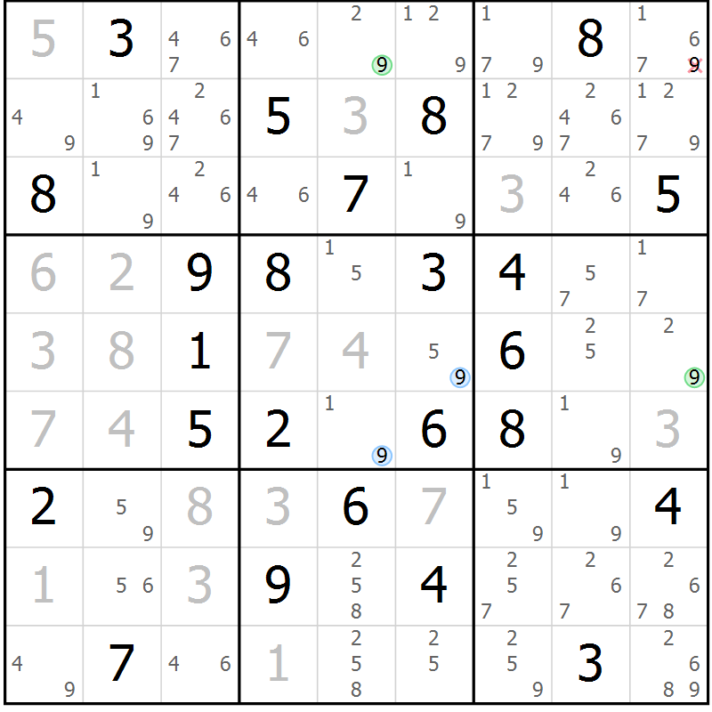 Position des candidats pour la solution de la Gr 22 page 25 du magazine de sudoku Maestro n° 100