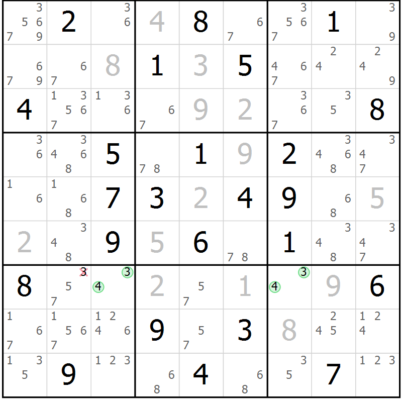 Position des candidats pour la solution de la Gr 23 page 26 du magazine de sudoku Maestro n° 100