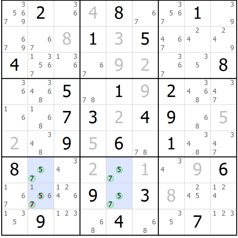 Position des candidats pour la solution de la Gr 23 page 26 du magazine de sudoku Maestro n° 100