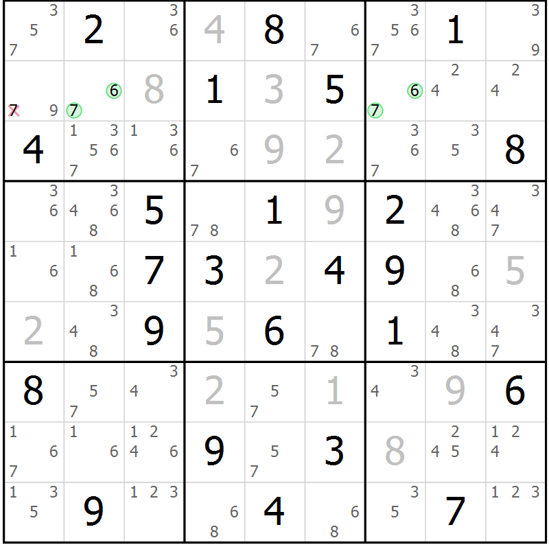 Position des candidats pour la solution de la Gr 23 page 26 du magazine de sudoku Maestro n° 100