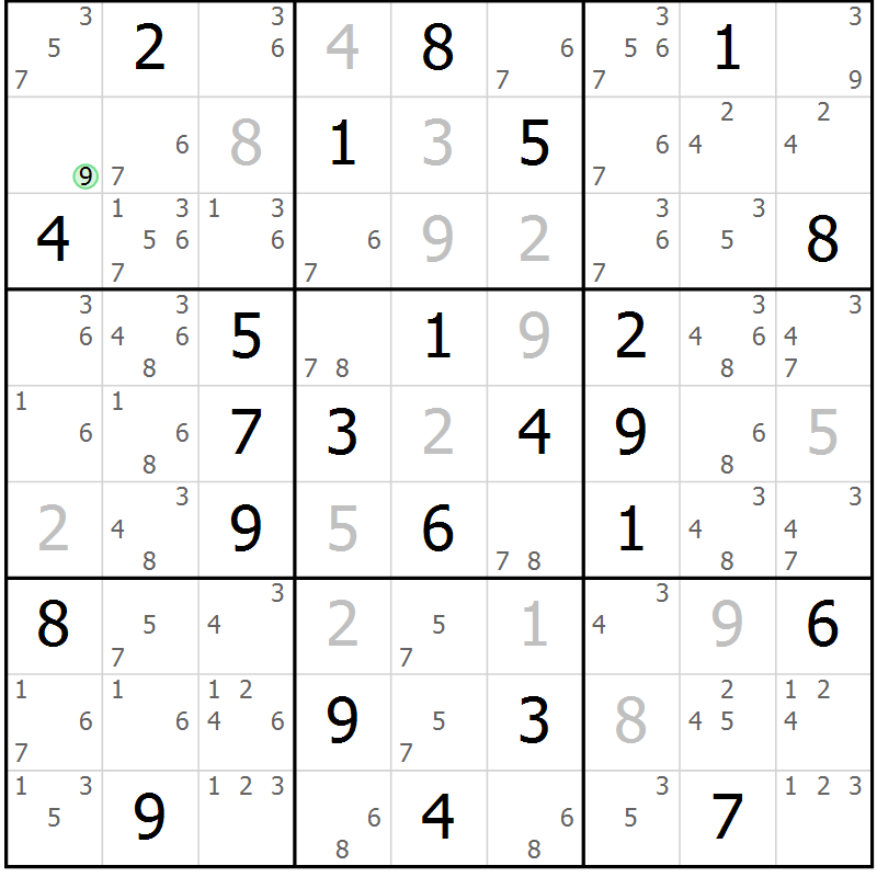 Position des candidats pour la solution de la Gr 23 page 26 du magazine de sudoku Maestro n° 100