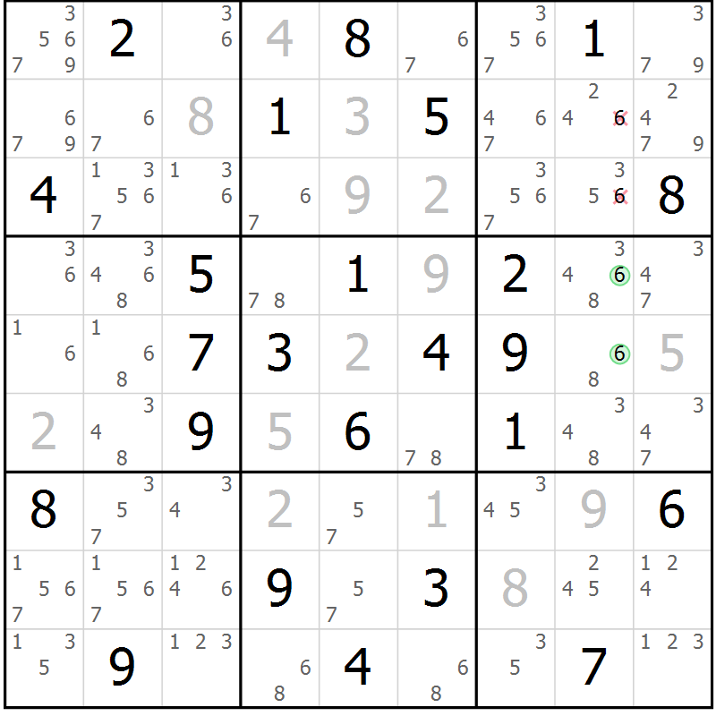 Position des candidats pour la solution de la Gr 23 page 26 du magazine de sudoku Maestro n° 100