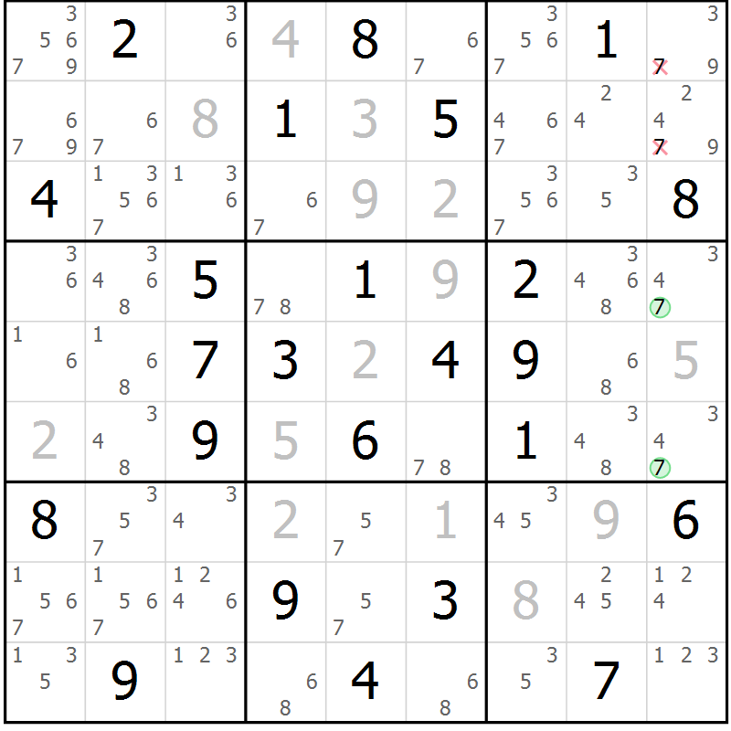 Position des candidats pour la solution de la Gr 23 page 26 du magazine de sudoku Maestro n° 100