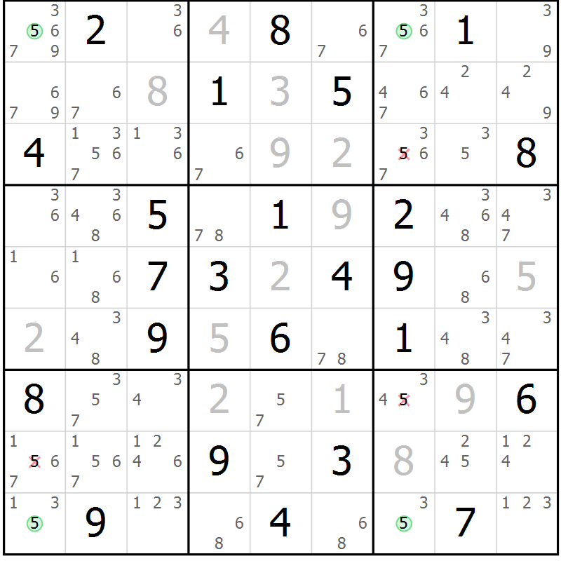 Position des candidats pour la solution de la Gr 23 page 26 du magazine de sudoku Maestro n° 100