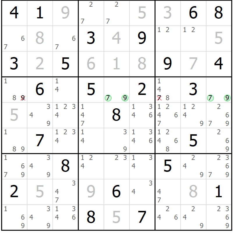 Position des candidats pour la solution de la Gr 24 page 27 du magazine de sudoku Maestro n° 100