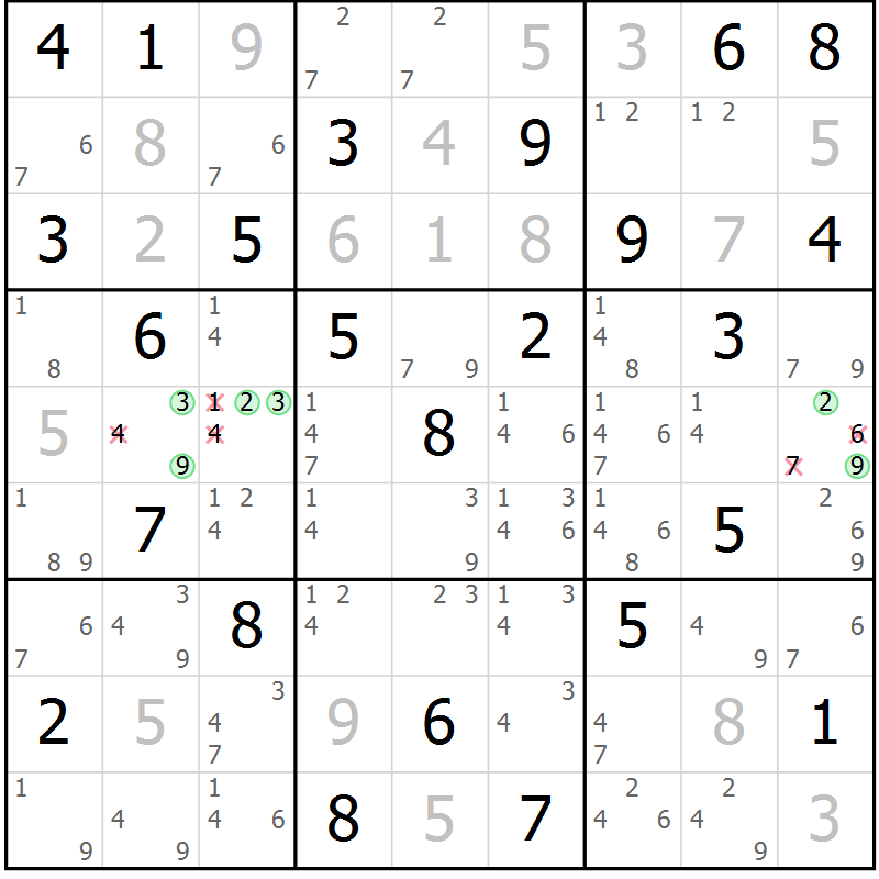 Position des candidats pour la solution de la Gr 24 page 27 du magazine de sudoku Maestro n° 100