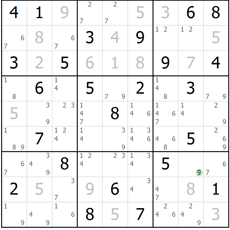 Position des candidats pour la solution de la Gr 24 page 27 du magazine de sudoku Maestro n° 100