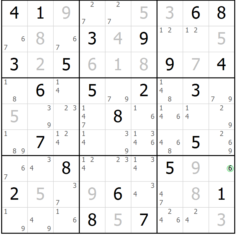 Position des candidats pour la solution de la Gr 24 page 27 du magazine de sudoku Maestro n° 100