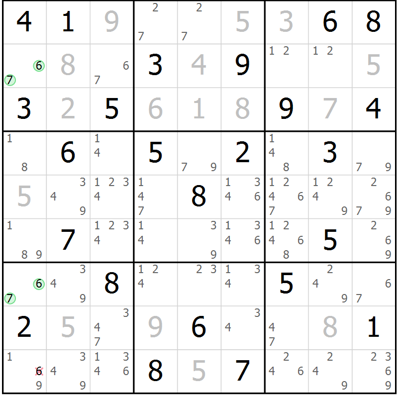 Position des candidats pour la solution de la Gr 24 page 27 du magazine de sudoku Maestro n° 100