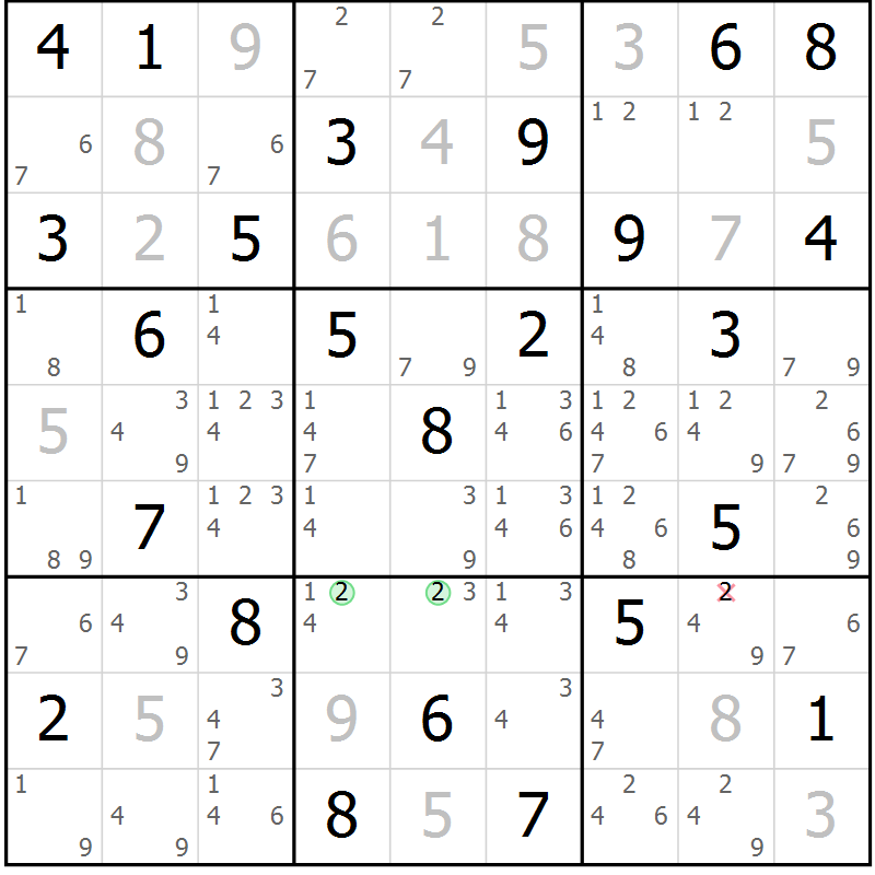 Position des candidats pour la solution de la Gr 24 page 27 du magazine de sudoku Maestro n° 100