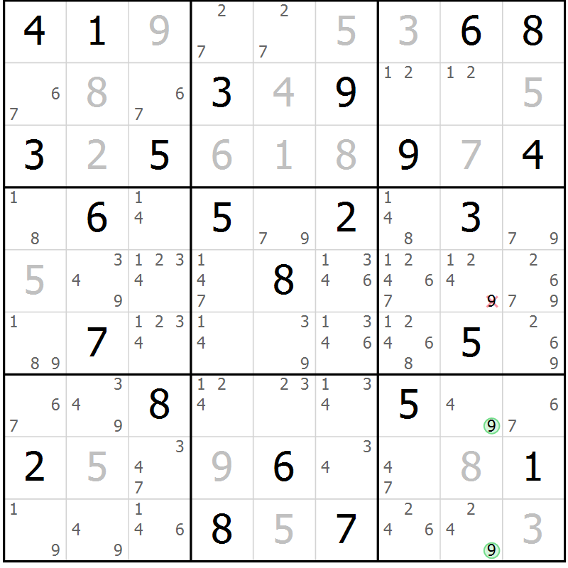 Position des candidats pour la solution de la Gr 24 page 27 du magazine de sudoku Maestro n° 100