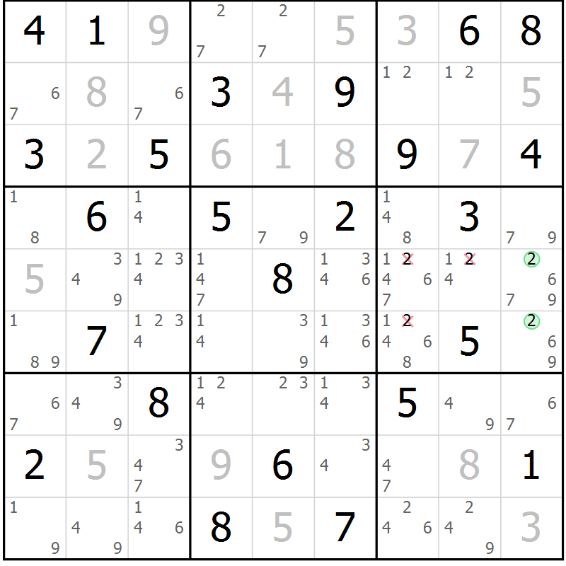 Position des candidats pour la solution de la Gr 24 page 27 du magazine de sudoku Maestro n° 100
