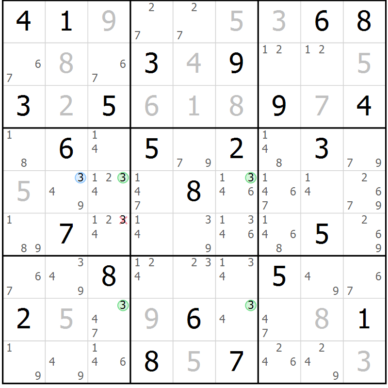 Position des candidats pour la solution de la Gr 24 page 27 du magazine de sudoku Maestro n° 100