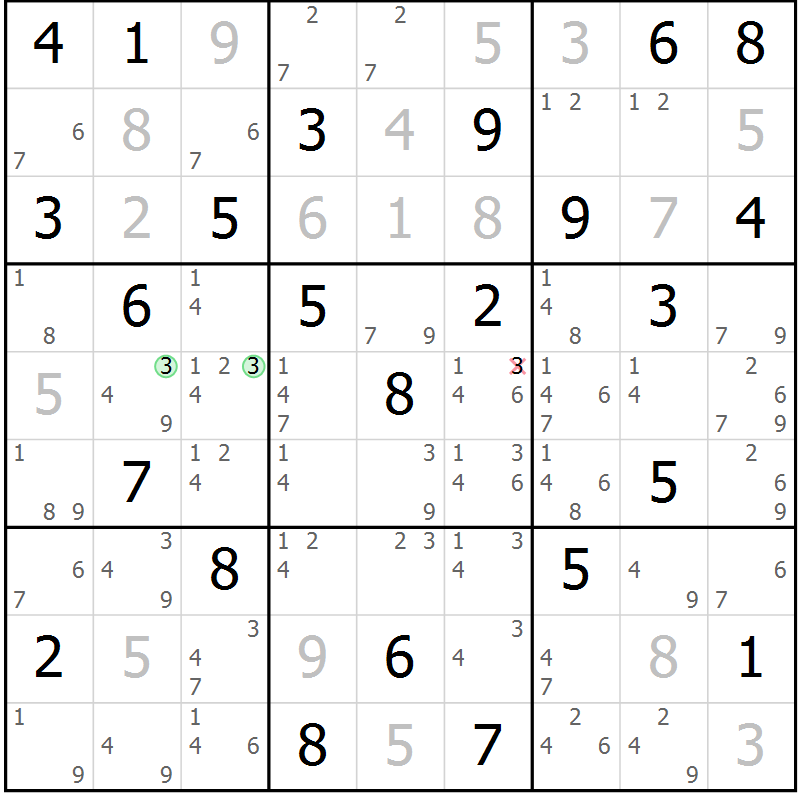 Position des candidats pour la solution de la Gr 24 page 27 du magazine de sudoku Maestro n° 100