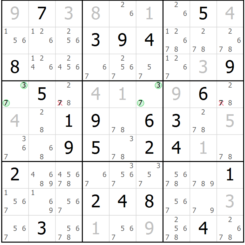 Position des candidats pour la solution de la Gr 25 page 28 du magazine de sudoku Maestro n° 100