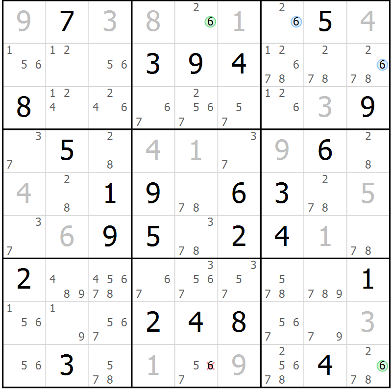 Position des candidats pour la solution de la Gr 25 page 28 du magazine de sudoku Maestro n° 100