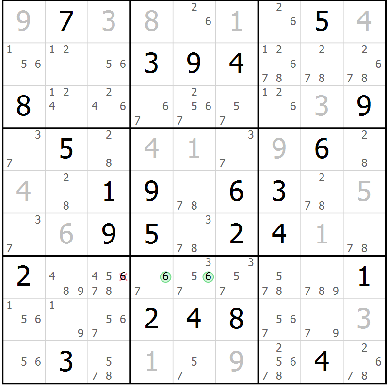Position des candidats pour la solution de la Gr 25 page 28 du magazine de sudoku Maestro n° 100