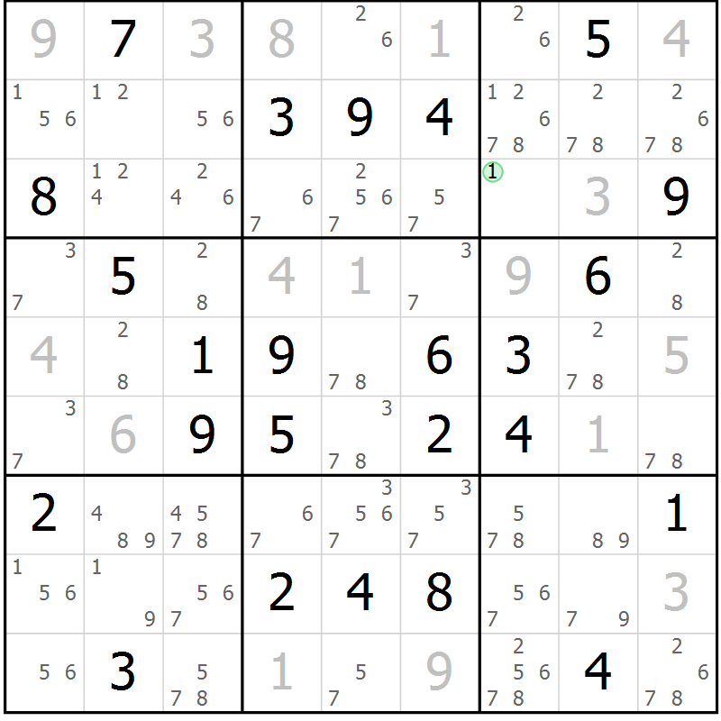 Position des candidats pour la solution de la Gr 25 page 28 du magazine de sudoku Maestro n° 100