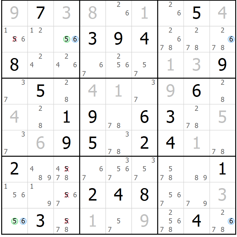 Position des candidats pour la solution de la Gr 25 page 28 du magazine de sudoku Maestro n° 100