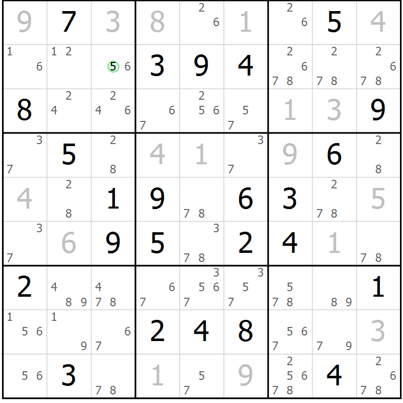 Position des candidats pour la solution de la Gr 25 page 28 du magazine de sudoku Maestro n° 100