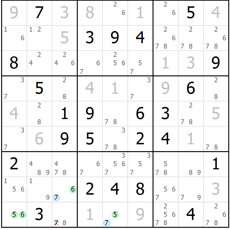 Position des candidats pour la solution de la Gr 25 page 28 du magazine de sudoku Maestro n° 100