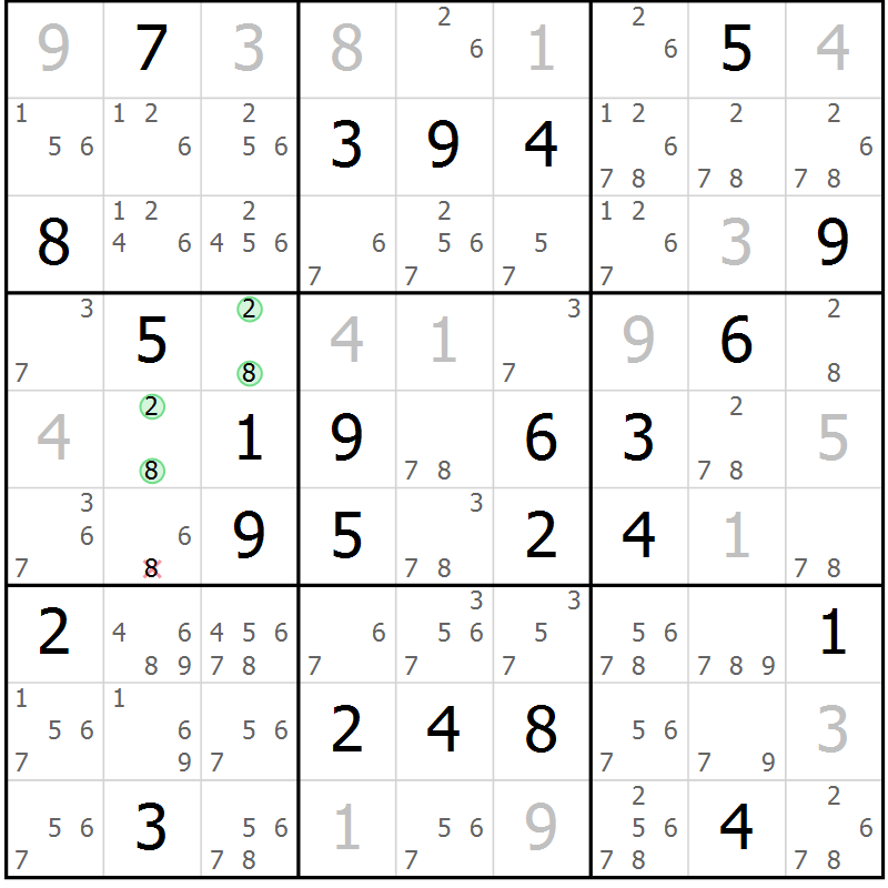 Position des candidats pour la solution de la Gr 25 page 28 du magazine de sudoku Maestro n° 100