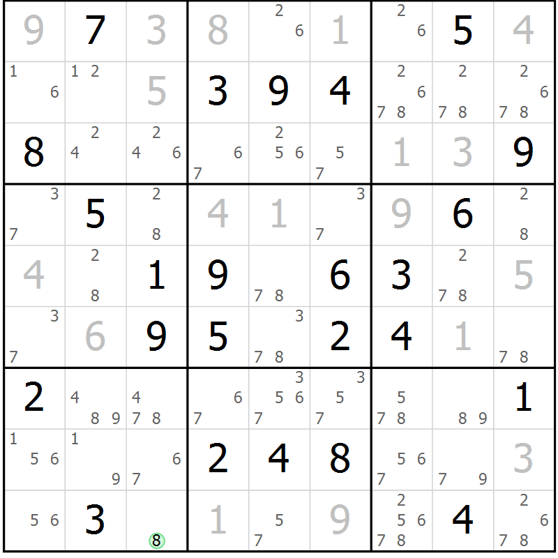 Position des candidats pour la solution de la Gr 25 page 28 du magazine de sudoku Maestro n° 100