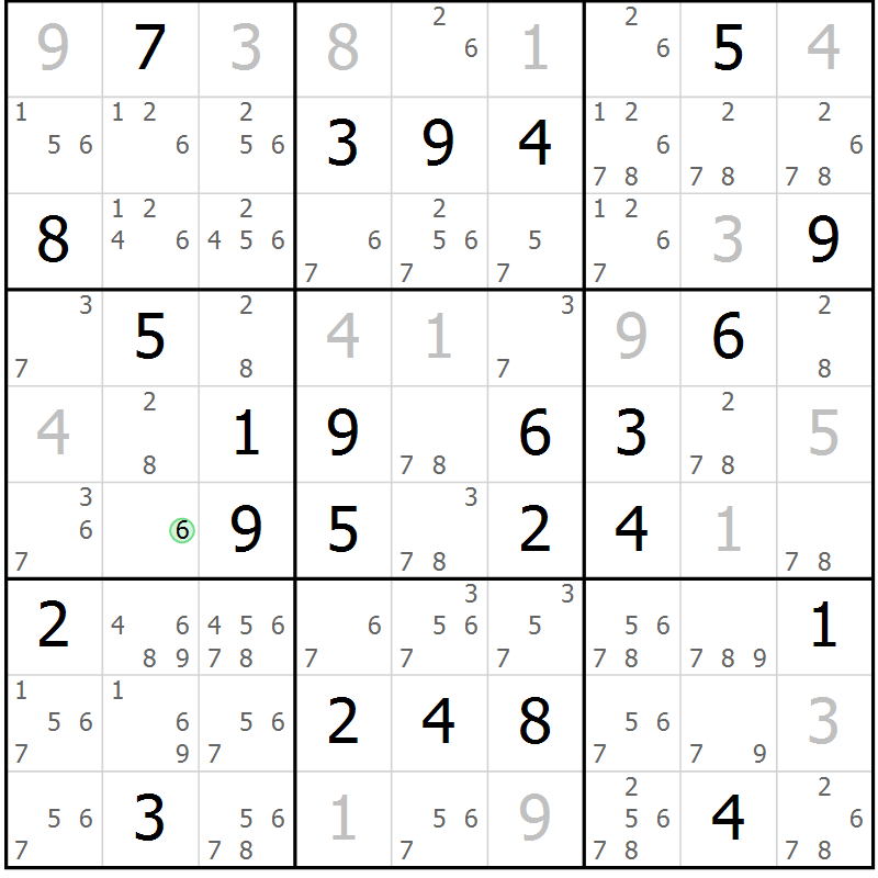 Position des candidats pour la solution de la Gr 25 page 28 du magazine de sudoku Maestro n° 100