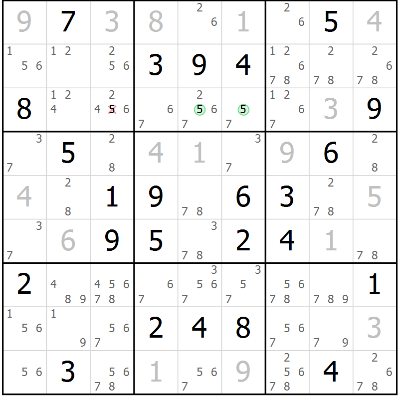 Position des candidats pour la solution de la Gr 25 page 28 du magazine de sudoku Maestro n° 100
