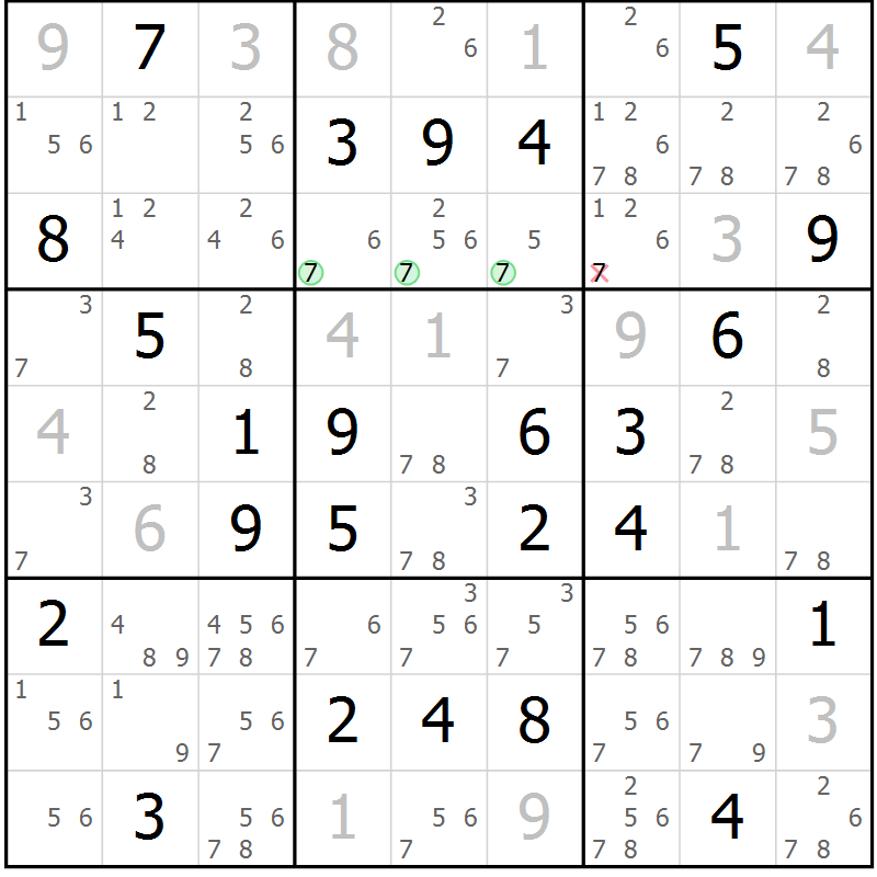 Position des candidats pour la solution de la Gr 25 page 28 du magazine de sudoku Maestro n° 100