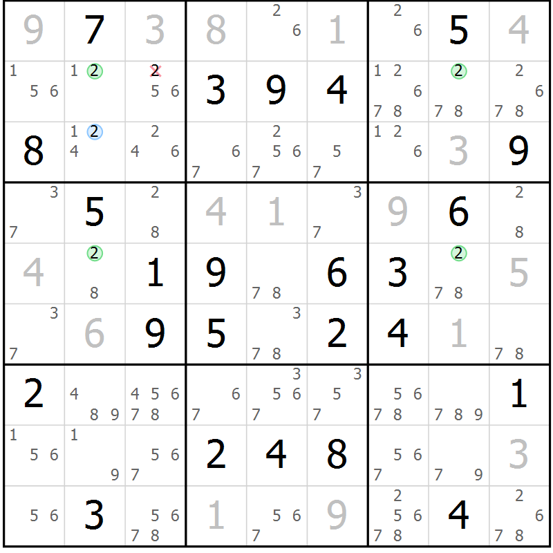 Position des candidats pour la solution de la Gr 25 page 28 du magazine de sudoku Maestro n° 100