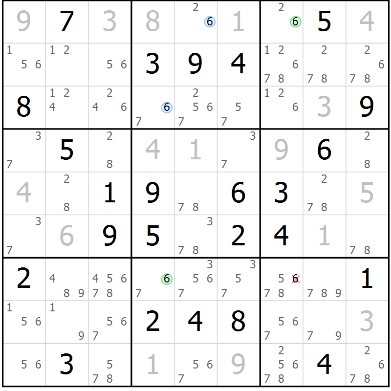 Position des candidats pour la solution de la Gr 25 page 28 du magazine de sudoku Maestro n° 100
