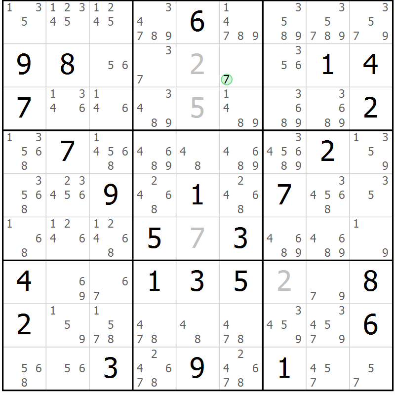 Position des candidats pour la solution de la Gr 26 page 29 du magazine de sudoku Maestro n° 100