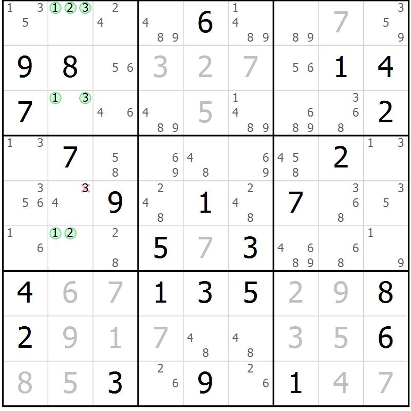 Position des candidats pour la solution de la Gr 26 page 29 du magazine de sudoku Maestro n° 100