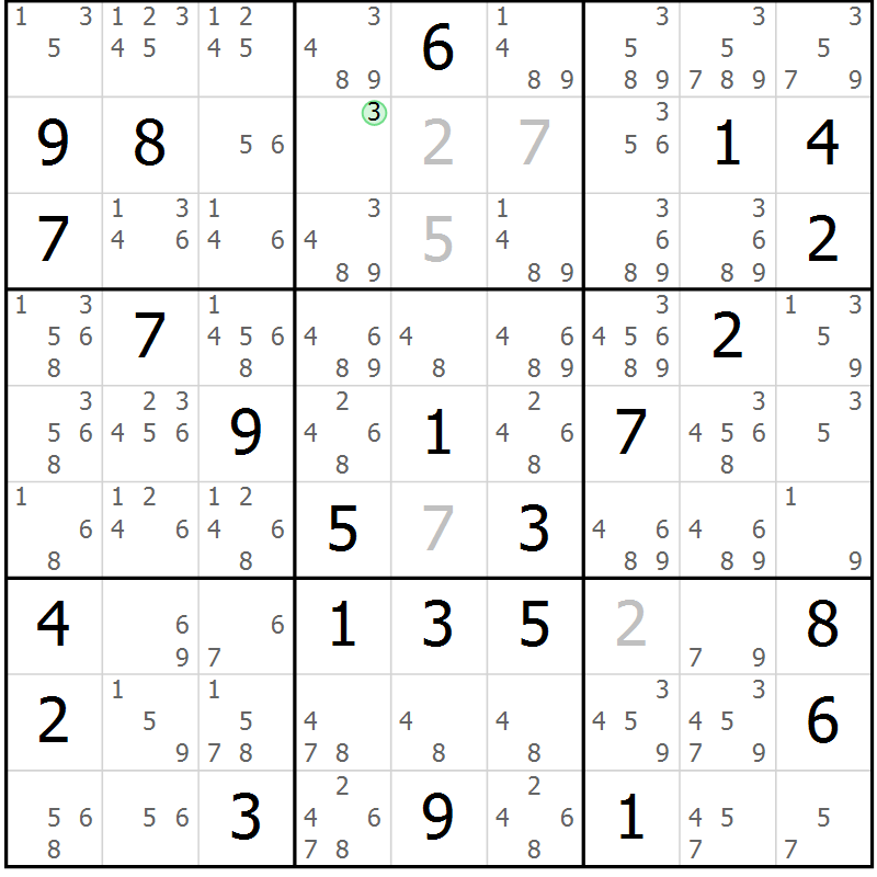 Position des candidats pour la solution de la Gr 26 page 29 du magazine de sudoku Maestro n° 100